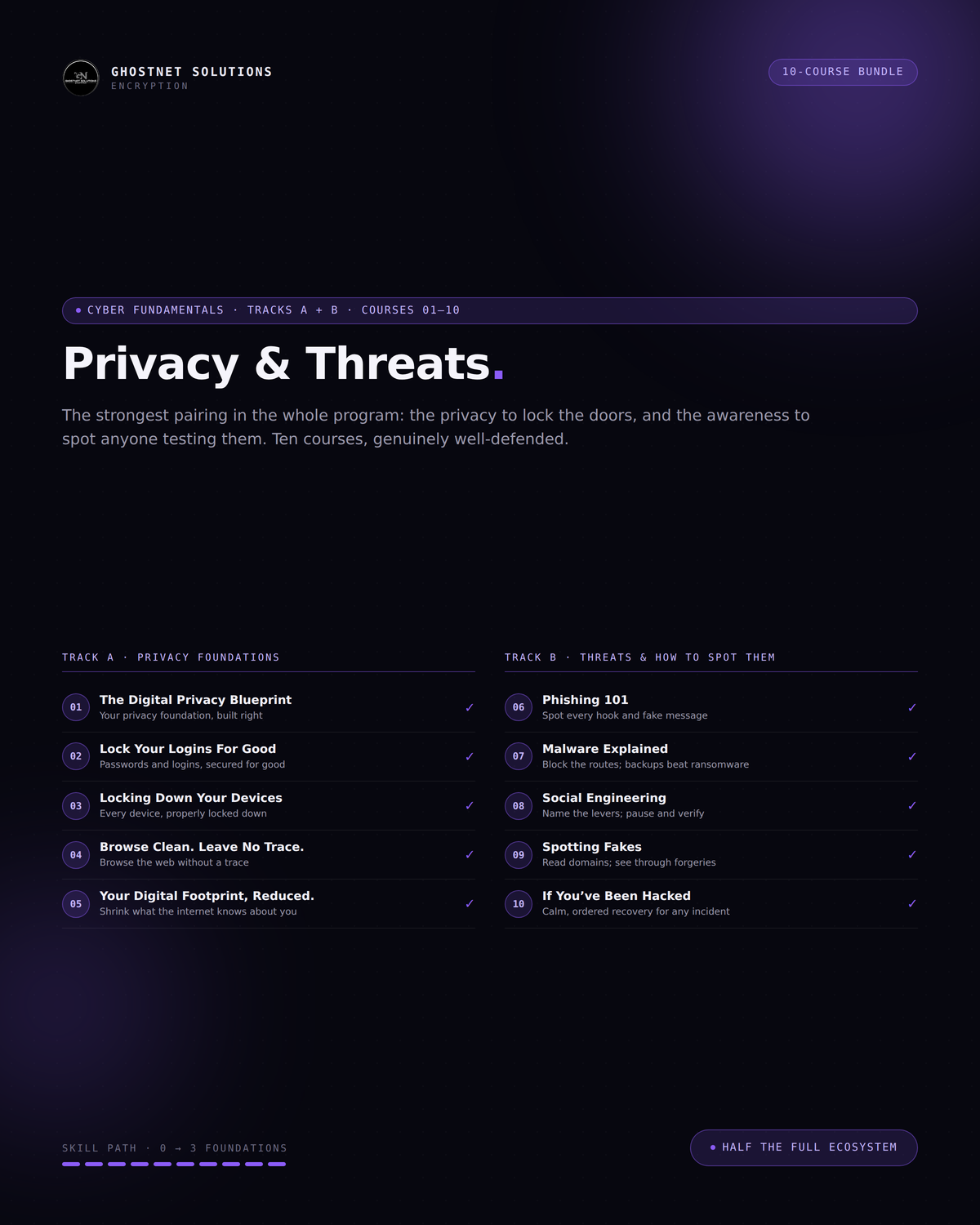 Privacy & Threats — 10-Course Bundle (Tracks A+B) — Cyber Fundamentals