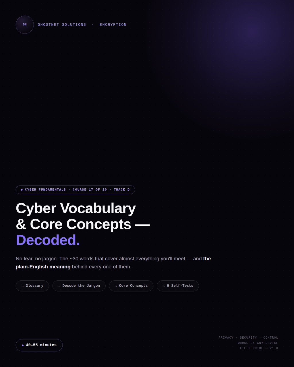 Cyber Vocabulary & Core Concepts — Cyber Fundamentals Course 17 (Track D)